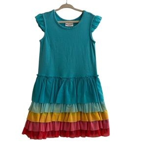 Hanna Andersson Teal Rainbow Tiered Ruffle Dress